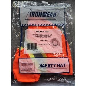 Booney Hat 1271 Orange 2" Lime Tape & 1" Silver Reflective Tape Adj Neck Strap